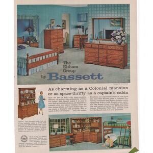 Bassett Furniture Advertisement Vintage 1960s Midcentury Bedroom  Cherry Wood